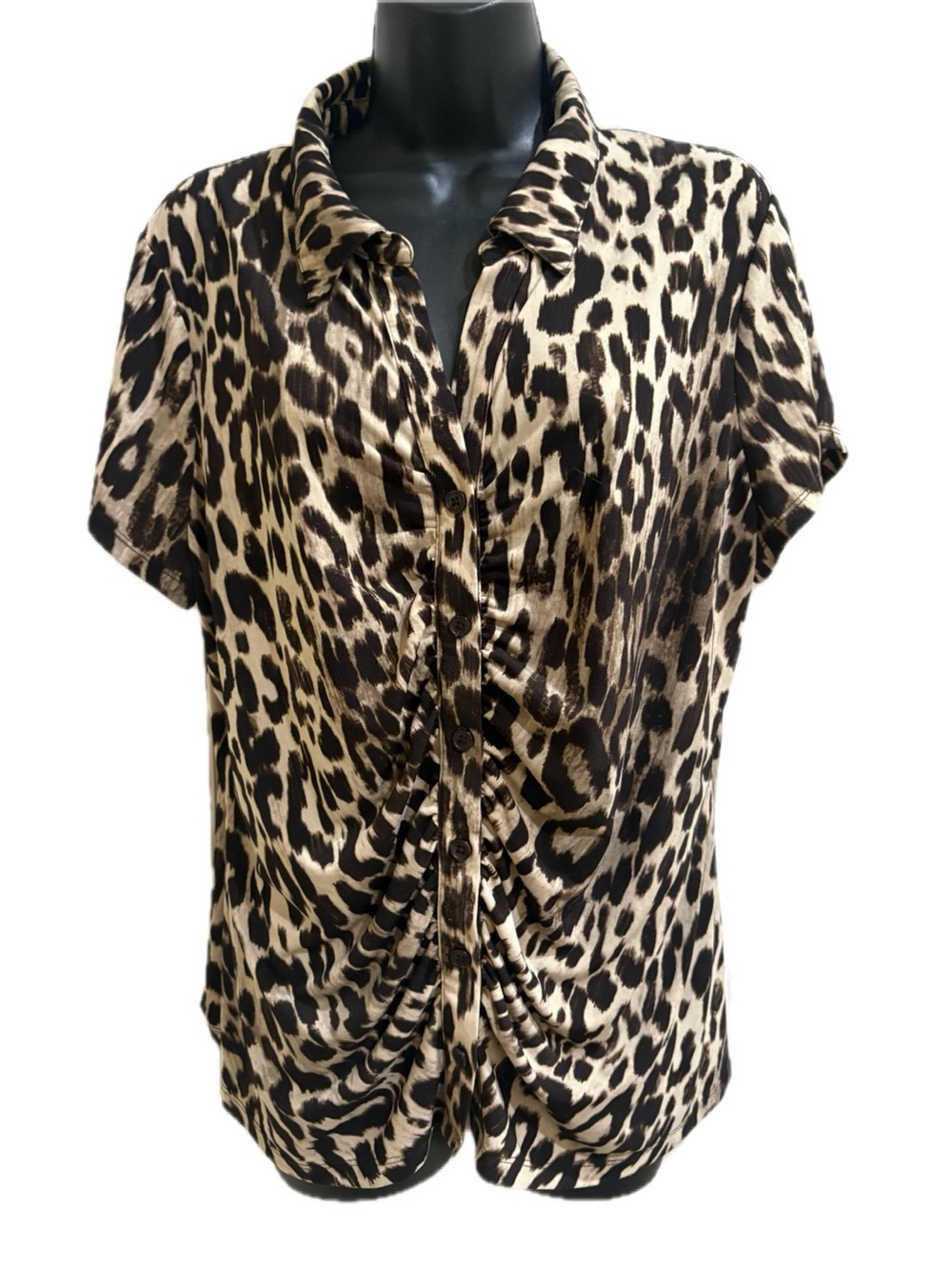 Leopard Print Short Sleeve Button Front Top - Brown/Black⭐️NWT⭐️